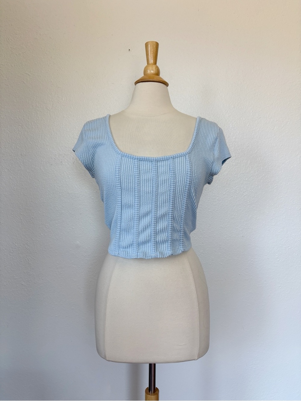 Lulu's Light Blue Ribbed Scoop Neck Short Sleeve Crop Top